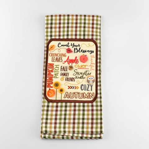 Kitchen Dish Towel Cotton Hand Towel Machine Embroidered Fall Sayings, Buttons