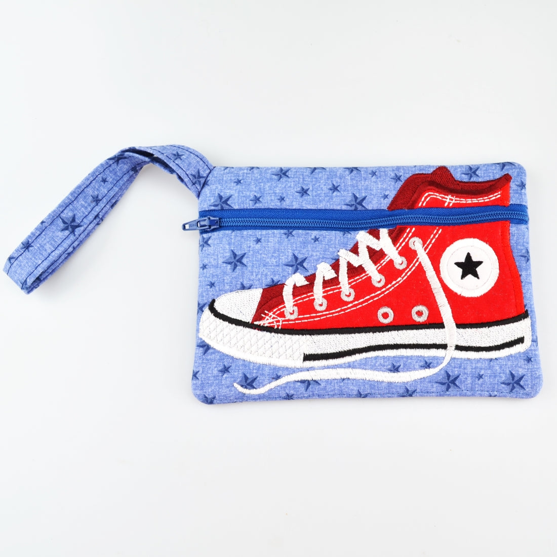 Red Shoe Zipper Bag - Embroidered Converse Shoe Applique Wallet Pouch Wristlet