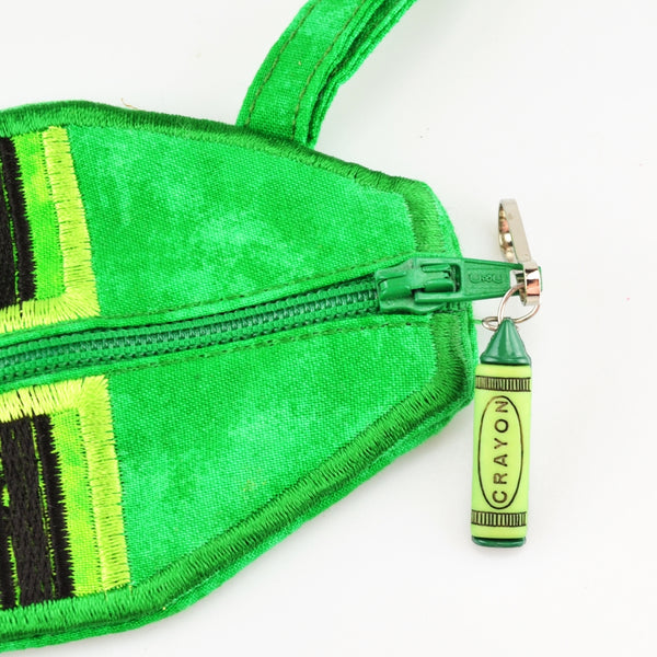 Green Crayon Zipper Pouch Embroidered Coin Purse Wallet Bag Zipper Case