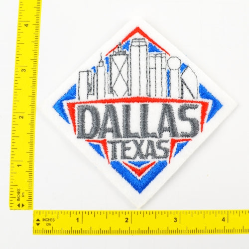 Dallas Texas Skyline Patch Iron-On / Sew-On - Red, White, Blue, Gray  4"