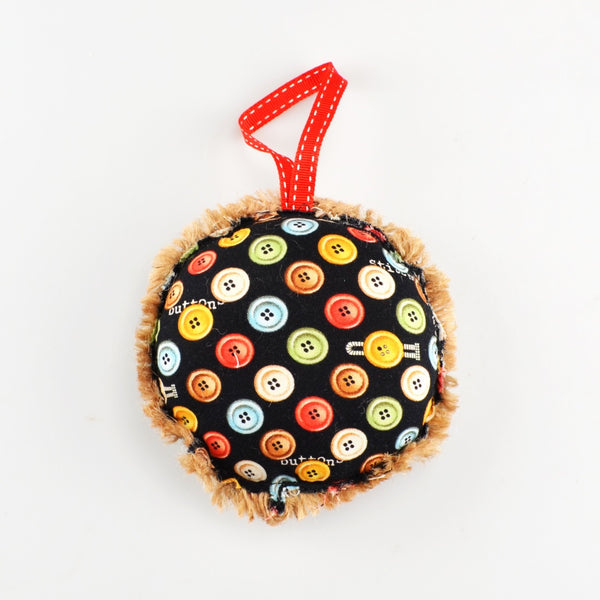 Ornament Holiday Black Burlap and Cotton 5" Embroidered Button Merry Christmas Decoration