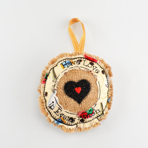 Pin Cushion / Ornament  5" Embroidered "Have Love In Every Stitch" Heart Decoration