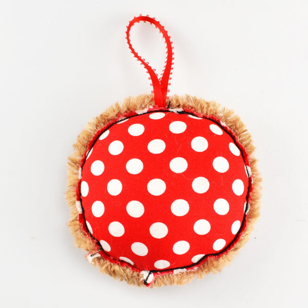 Ornament Holiday Red Polka-Dot Burlap and Cotton 5" Embroidered Sewing Machine Merry Christmas Decoration