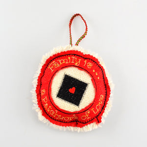 Ornament Holiday Red Burlap and Cotton 5" Embroidered Patch Decoration