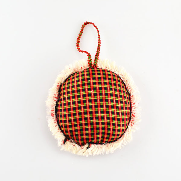 Ornament Holiday Red Burlap and Cotton 5" Embroidered Patch Decoration