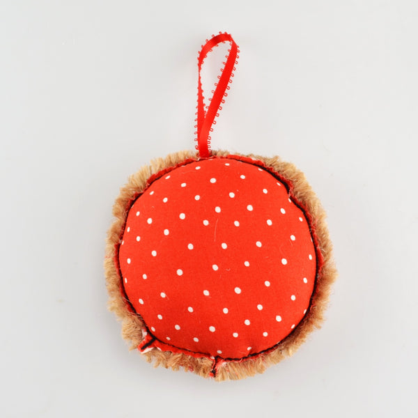 Ornament Holiday Red Burlap and Cotton 5" Embroidered Pin Cushion Decoration