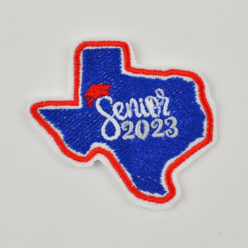 Senior 2023 Texas Patch Iron-On - Red, White, Blue - Mortarboard Decor