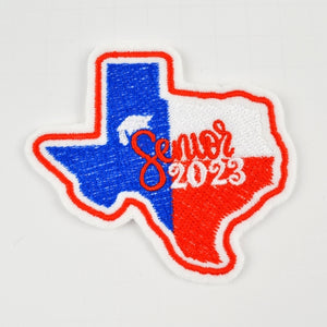 Senior 2023 Texas Flag Patch Iron-On - Red, White, Blue - Mortarboard Decor