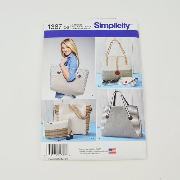 Simplicity 1387 Sew Pattern - Tote Bags, Shoulder Strap Purses - Uncut