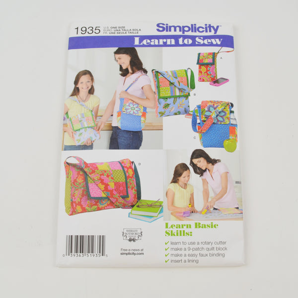 Simplicity 1935 Sew Pattern - Learn To Sew - Basic Quilt Block Bags - Uncut