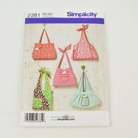 Simplicity 2381 Sew Pattern - Diaper, Shoulder Bag, Purse - 5 Styles - Uncut