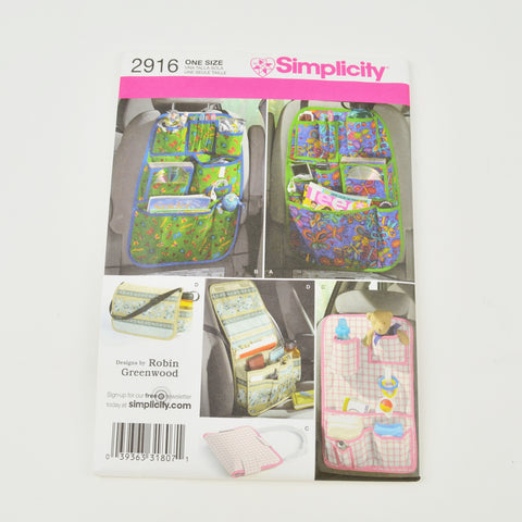 Simplicity 2916 Sew Pattern - Over-the-Seat Car Organizer Bags 4 Styles - Uncut