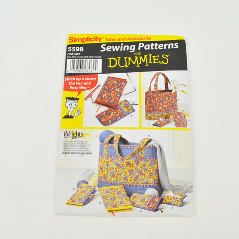 Simplicity 5598 Sew Pattern - Tote Bags, Book, Tissue Covers For Dummies - Uncut