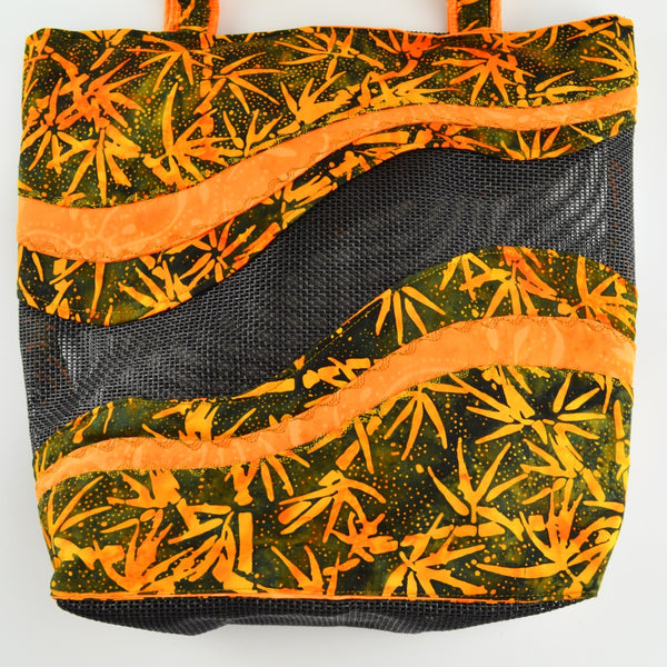 Mesh Beach / Pool Bag - Orange and Black Tote Bag - Quick Dry Should Bag