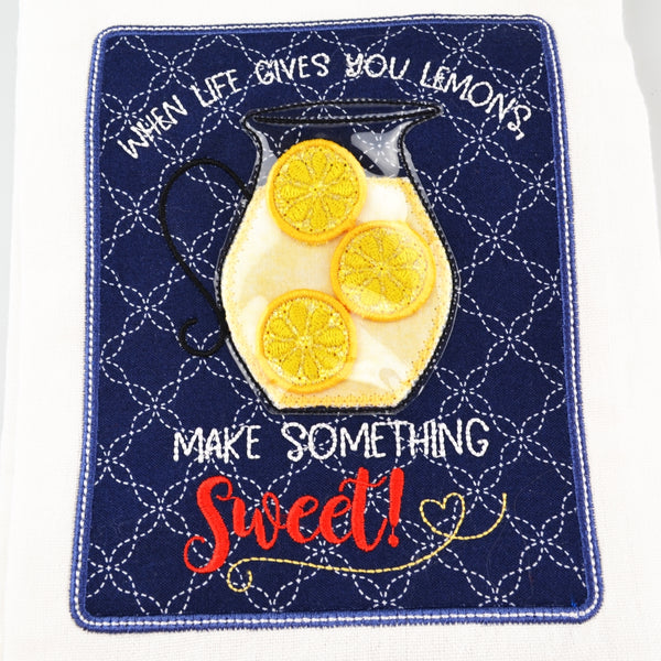 Hand Kitchen Dish Towel Cotton Machine Embroidered Lemonade Pitcher